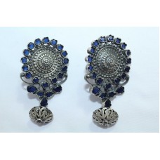925 sterling Traditonal Tribal silver earring Hallmarked with Blue onyx stones